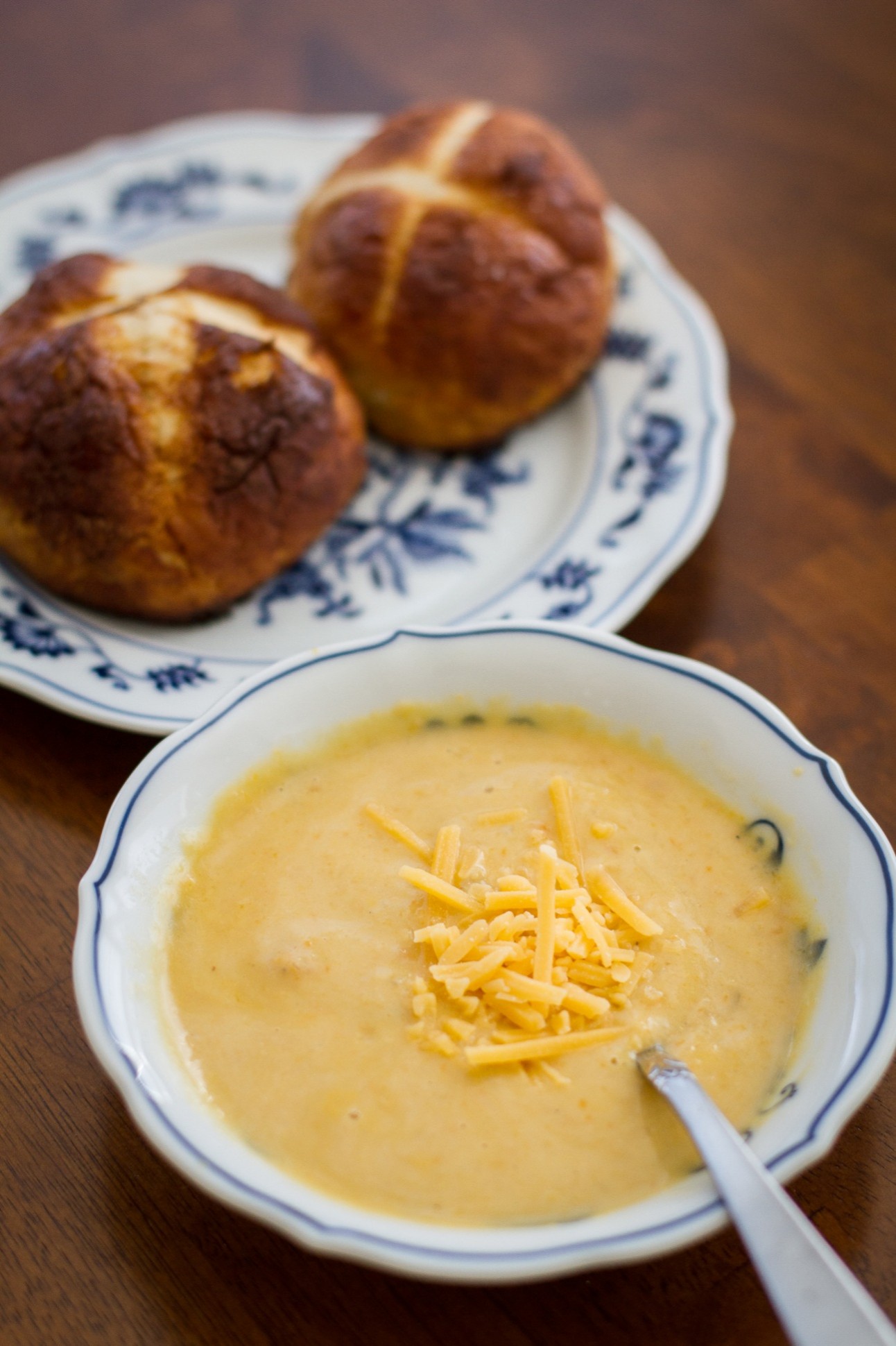 Beer Cheese Soup and Soft Pretzel Rolls